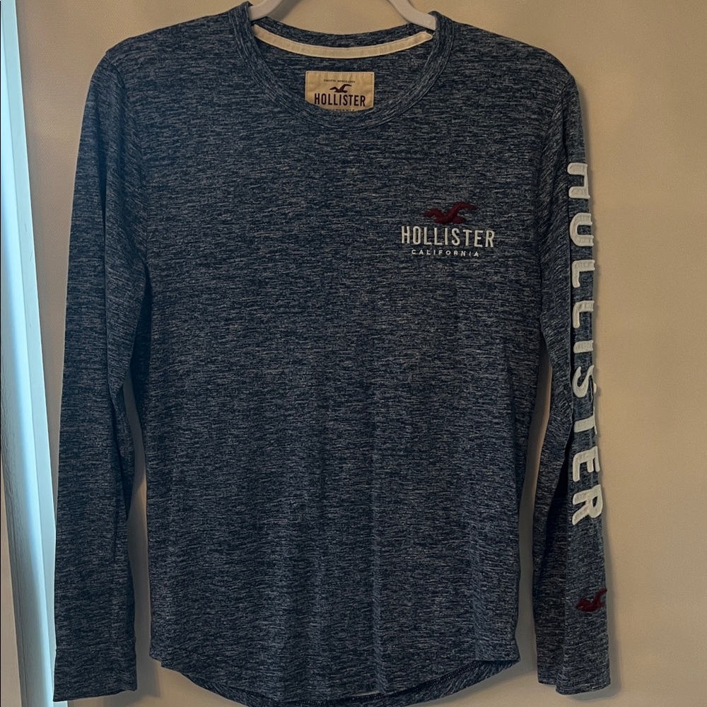 Hollister Navy Marled Long Sleeve Logo Tee